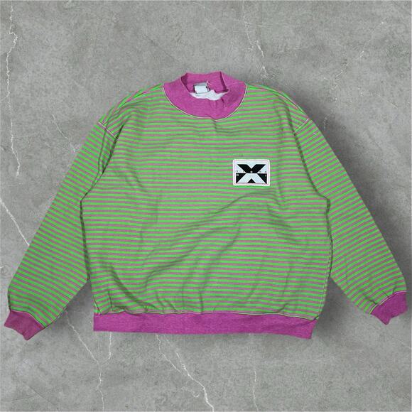 Vintage Ocean Pacific OP Green Pink Striped Sweater Medium 80s 90s Extreme Air - Picture 1 of 10